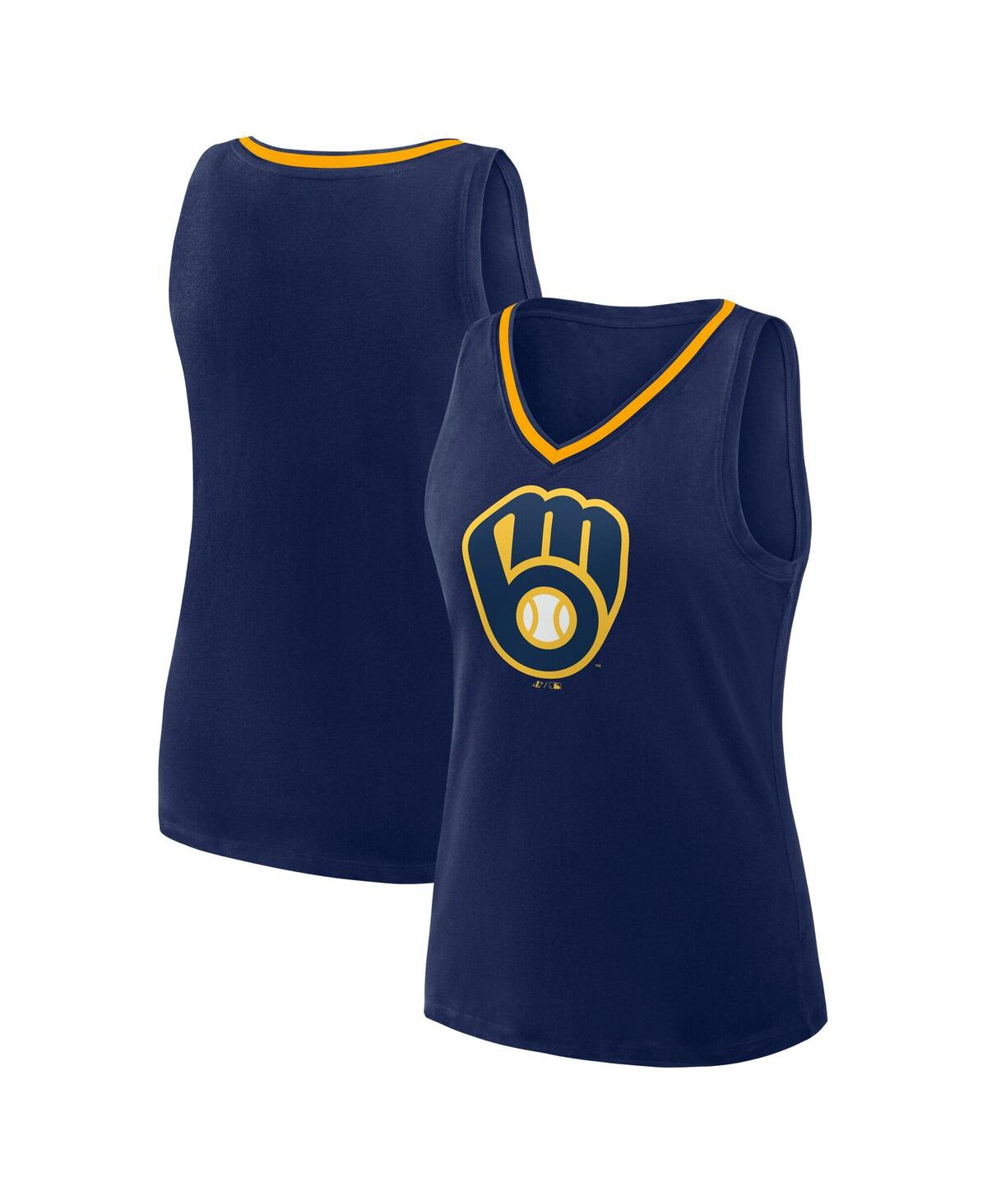 Women's Navy Milwaukee Brewers Stellar Win V-Neck Tank Top - Navy