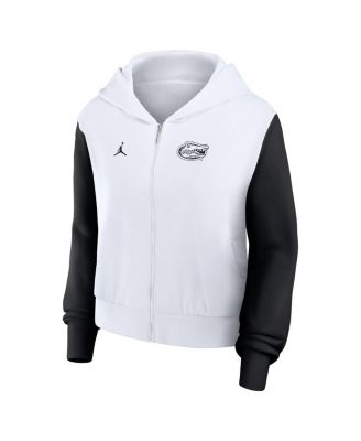 Women's White Florida Gators Cropped Athletic Prep Color Block Script Full-Zip Hoodie