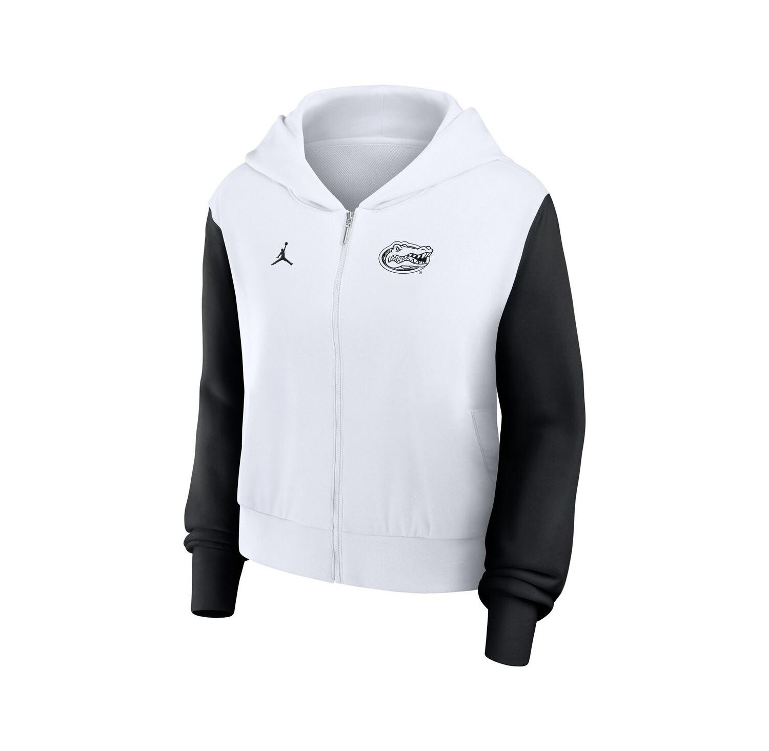 Women's White Florida Gators Cropped Athletic Prep Color Block Script Full-Zip Hoodie