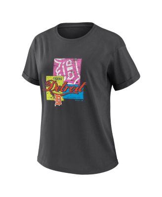 Women's Charcoal Detroit Tigers Domestic Box Color Boyfriend T-Shirt