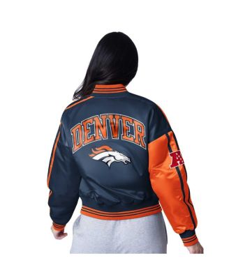 Women's Orange/Navy Denver Broncos Zone Blitz Cropped Full-Snap Satin Jacket