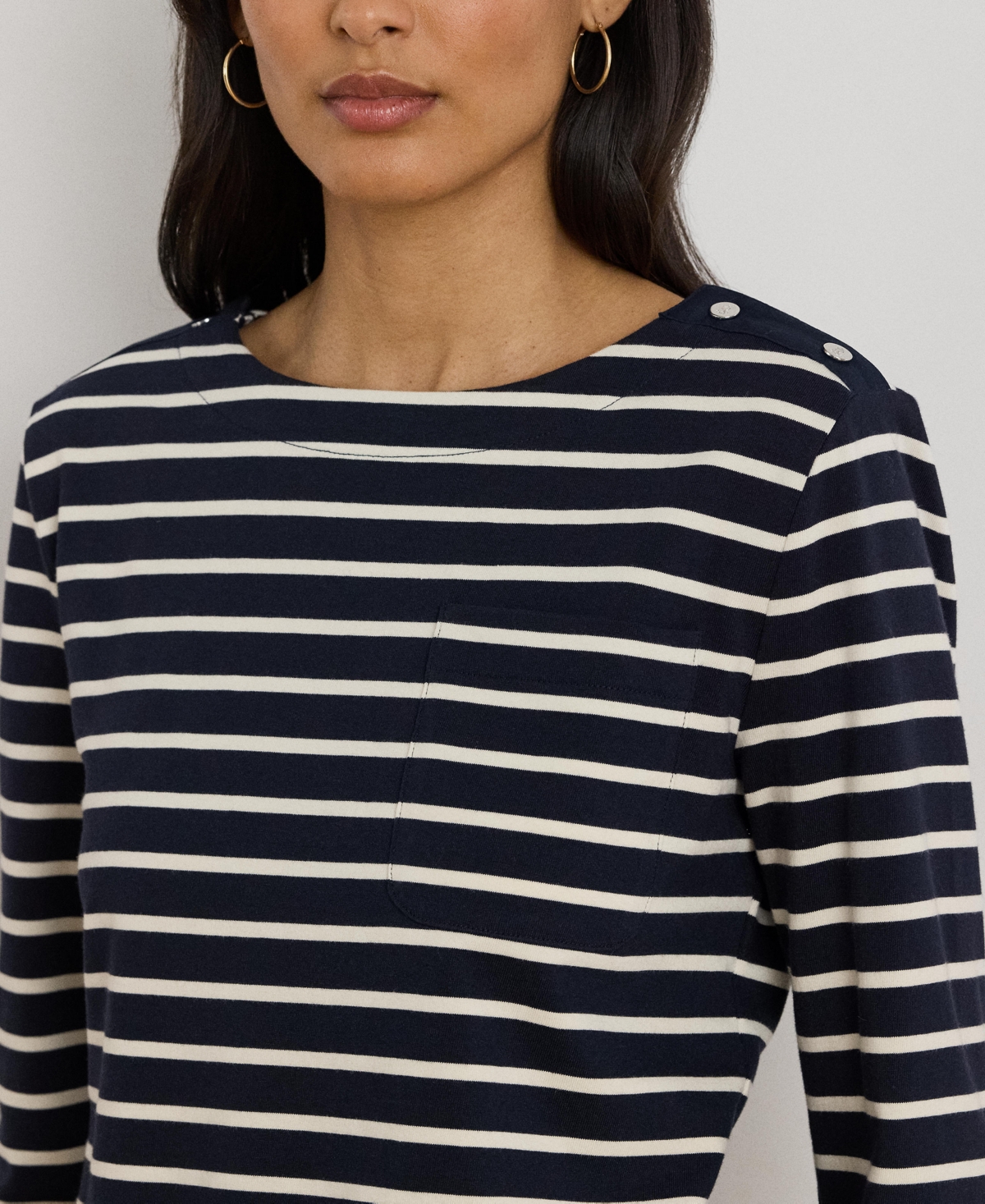 Ralph Lauren Womens Striped Jersey Snap Trim Boatneck Top P Xs Xxl In Multi