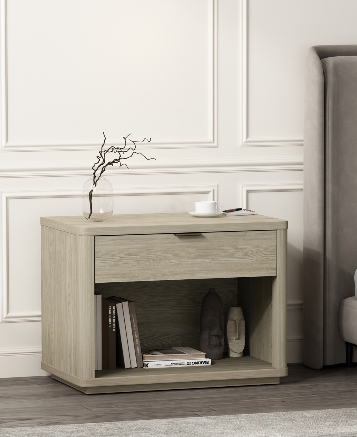 Manhattan Comfort 32" Evelyn Wood 1-drawer Nightstand In Brown