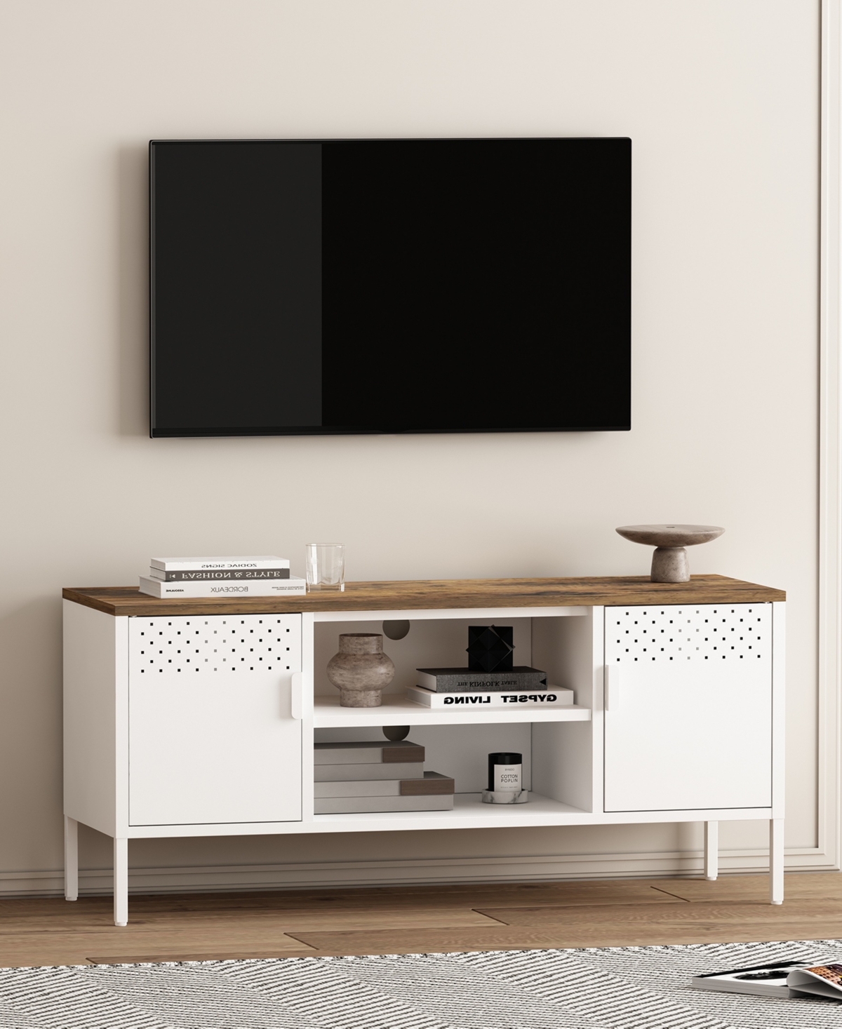Manhattan Comfort 47.3" Landen Steel 6-shelf Tv Stand In White