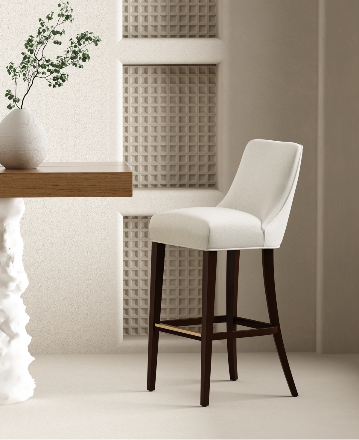 Manhattan Comfort 43.7" Beever Chenille Upholstered Barstool In White