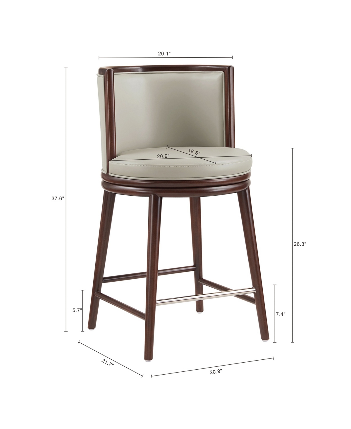 Manhattan Comfort 37.6" Evalyn Faux Leather Upholstered Counter Stool In Gray