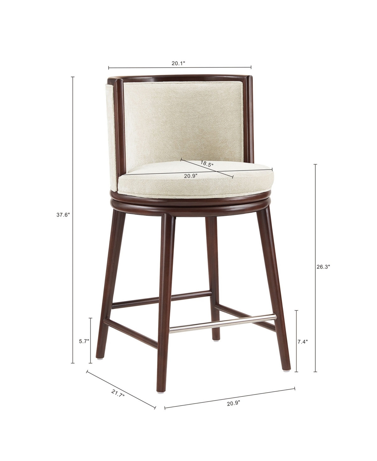 Manhattan Comfort 37.6" Evalyn Chenille Upholstered Counter Stool In White