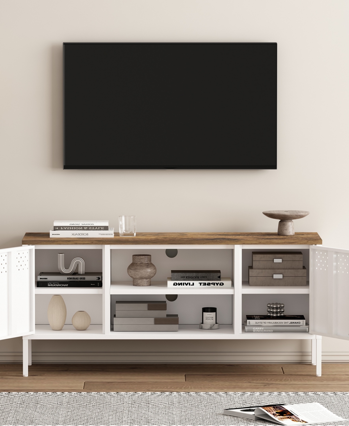 Manhattan Comfort 47.3" Landen Steel 6-shelf Tv Stand In White