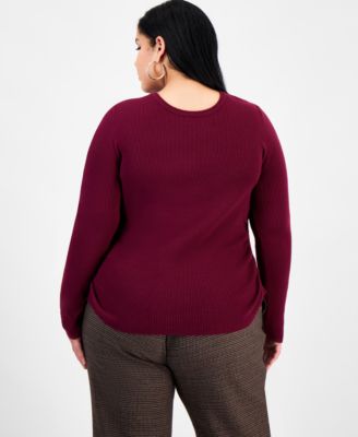 Trendy Plus Size Long Sleeve Ribbed Knit Top