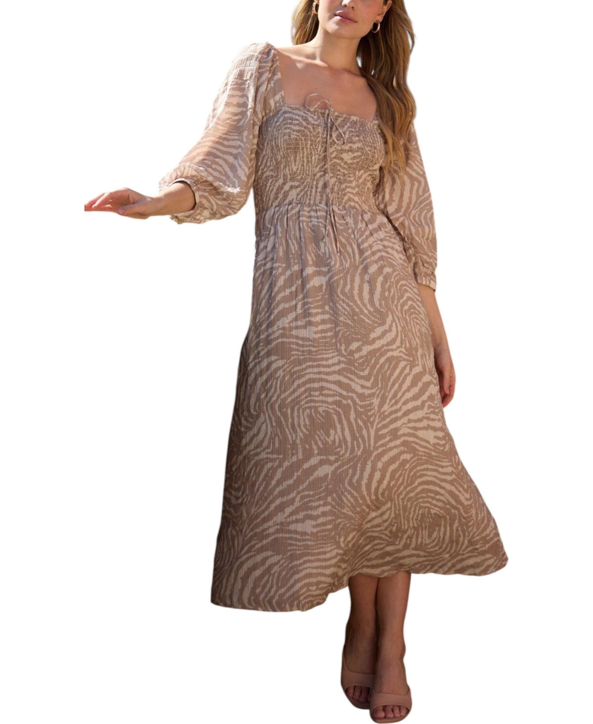 Women's Lauren Shirred Bodice Banana Print Maxi Dress - Natural