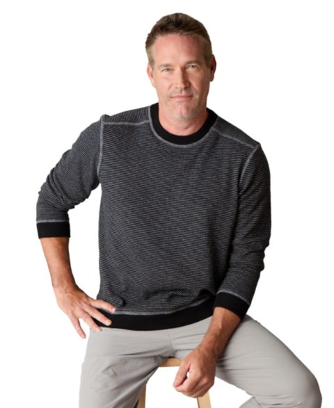 Мужской свитер Luxlined Itch-Free Merino Wool Striped Crewneck Sweater with Lining, цвет: Чёрный полосатый