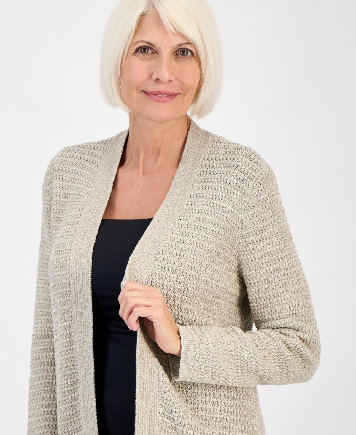 Jones New York Petite Icon Metallic-Knit Cardigan
