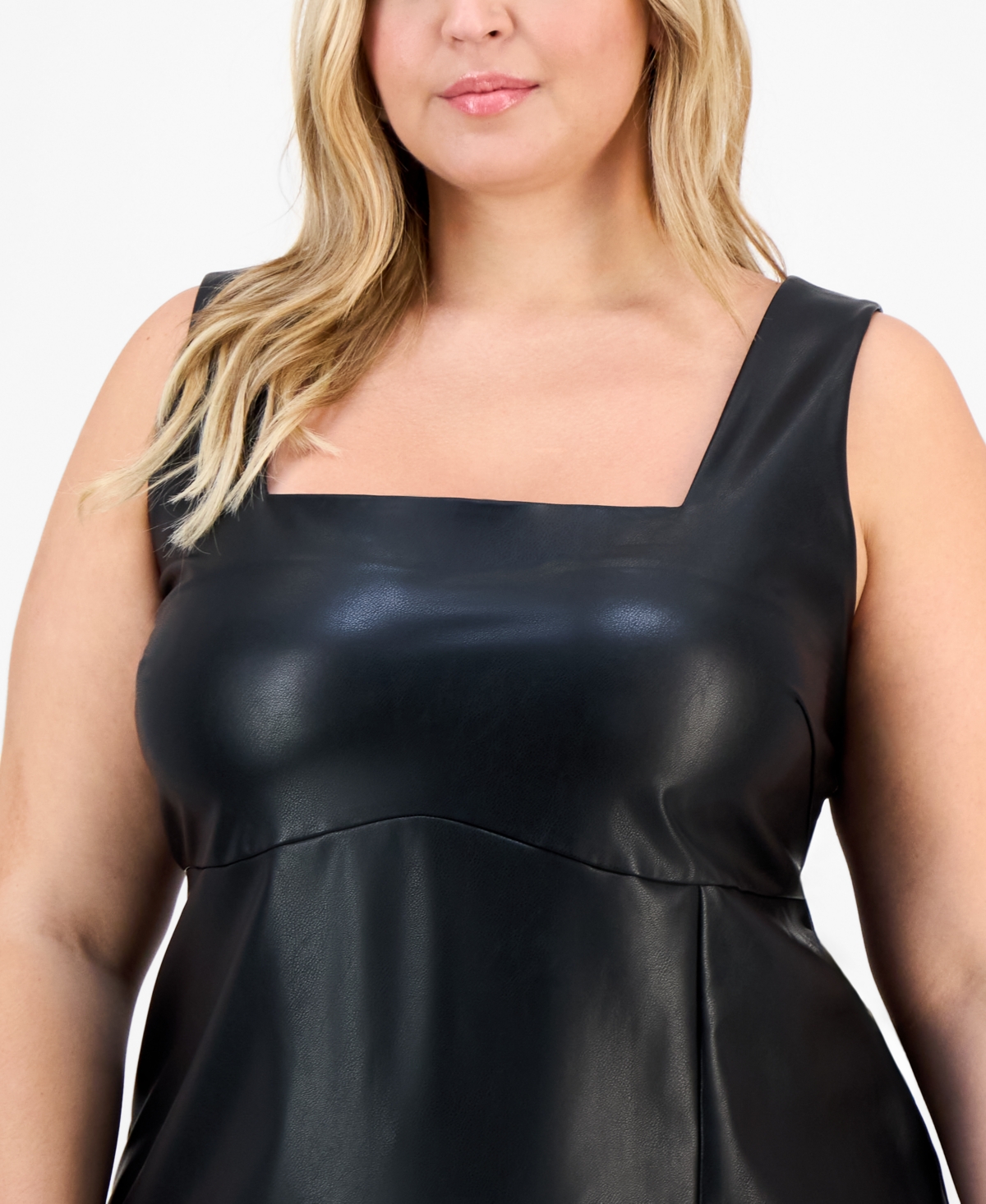 Bar Iii Trendy Plus Size Faux-leather Midi Dress, Macy's Exclusive In Black