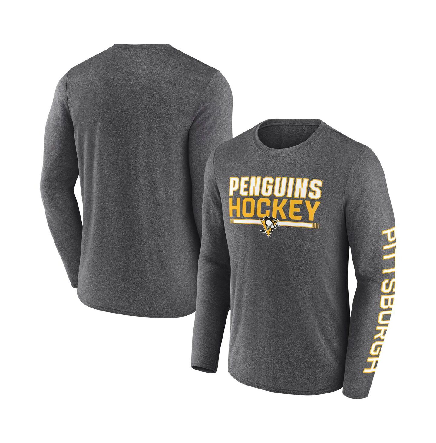 Мужская футболка Fanatics Heather Charcoal Pittsburgh Penguins Sweep Iconic Synthetic Long Sleeve — фото 1