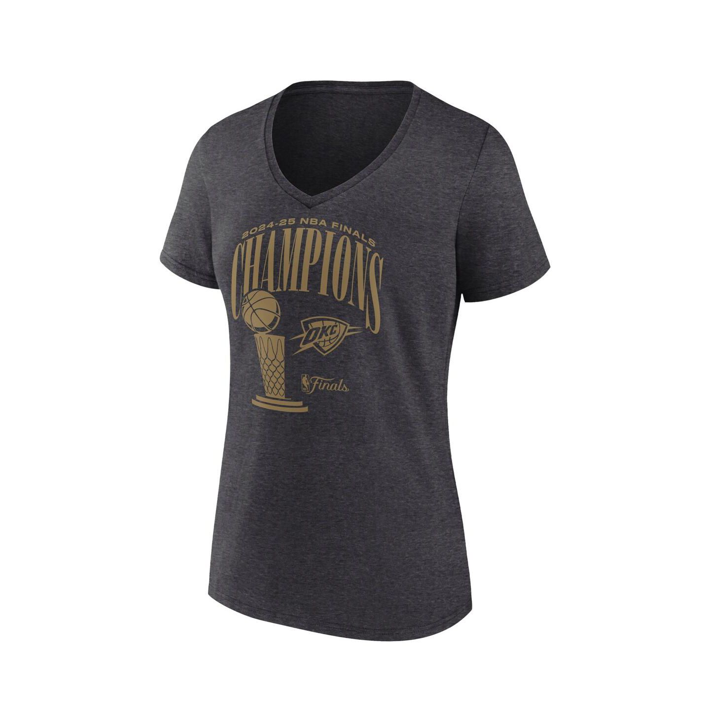 Женская футболка Fanatics Heather Charcoal Oklahoma City Thunder 2025 NBA Finals Champions Double Dribble V-Neck — фото 3