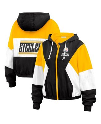 Women's Black/Gold Pittsburgh Steelers Plus Size Color Block Full-Zip Windbreaker Jacket
