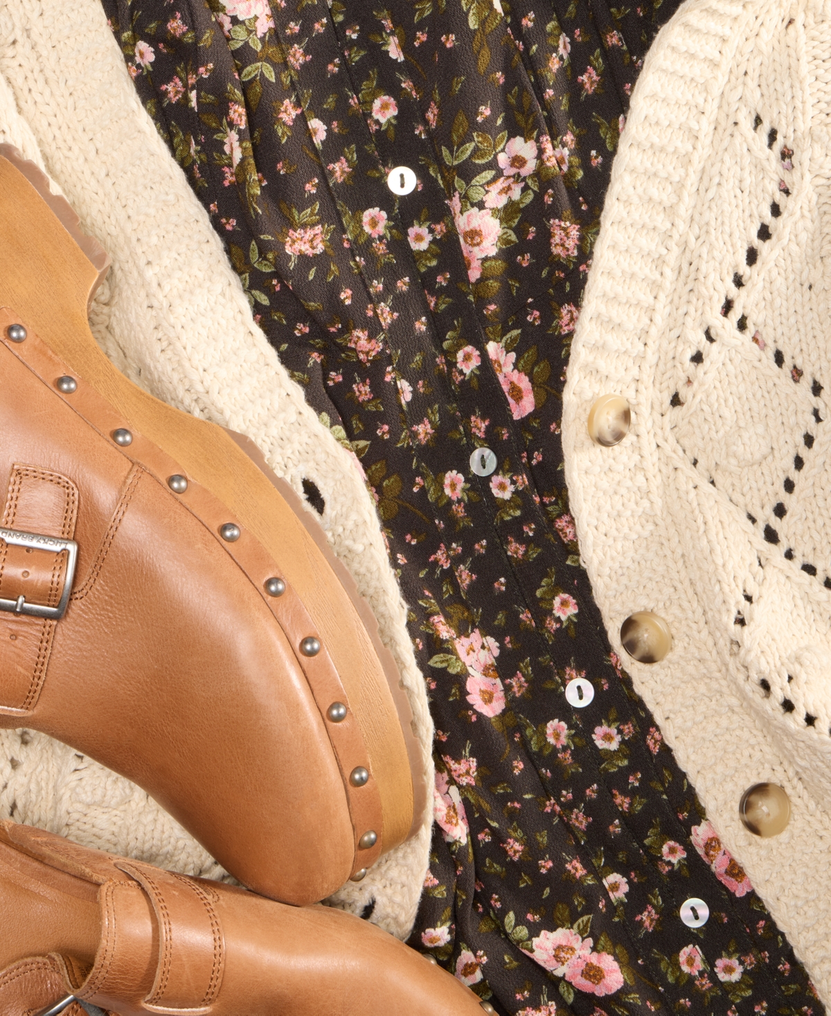 Lucky Brand Print Mix Button Through Midi Dress In Brown