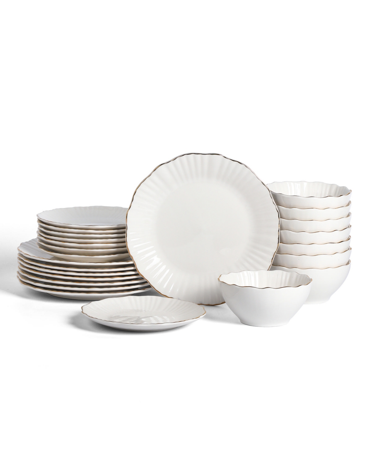 Zinnia 24 Pc. Dinnerware Set, Service for 8 - White, Gold