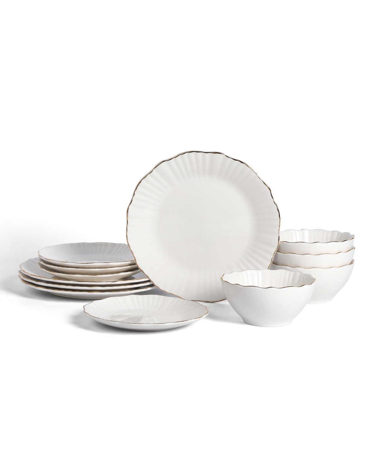 Zinnia 12 Pc. Dinnerware Set, Service for 4 - White, Gold