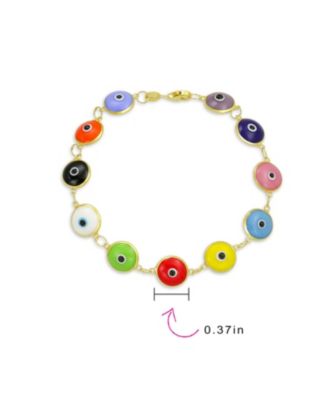 Protection Good Luck Amulet Turkish Glass Bead Evil Eye Bracelet Yellow Gold Plated Sterling Silver Multicolor 7 Inch