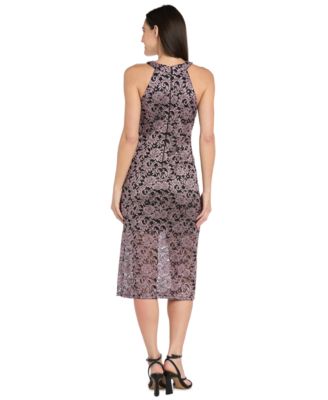 Women's Lace Two-Tone Halter Midi Dress