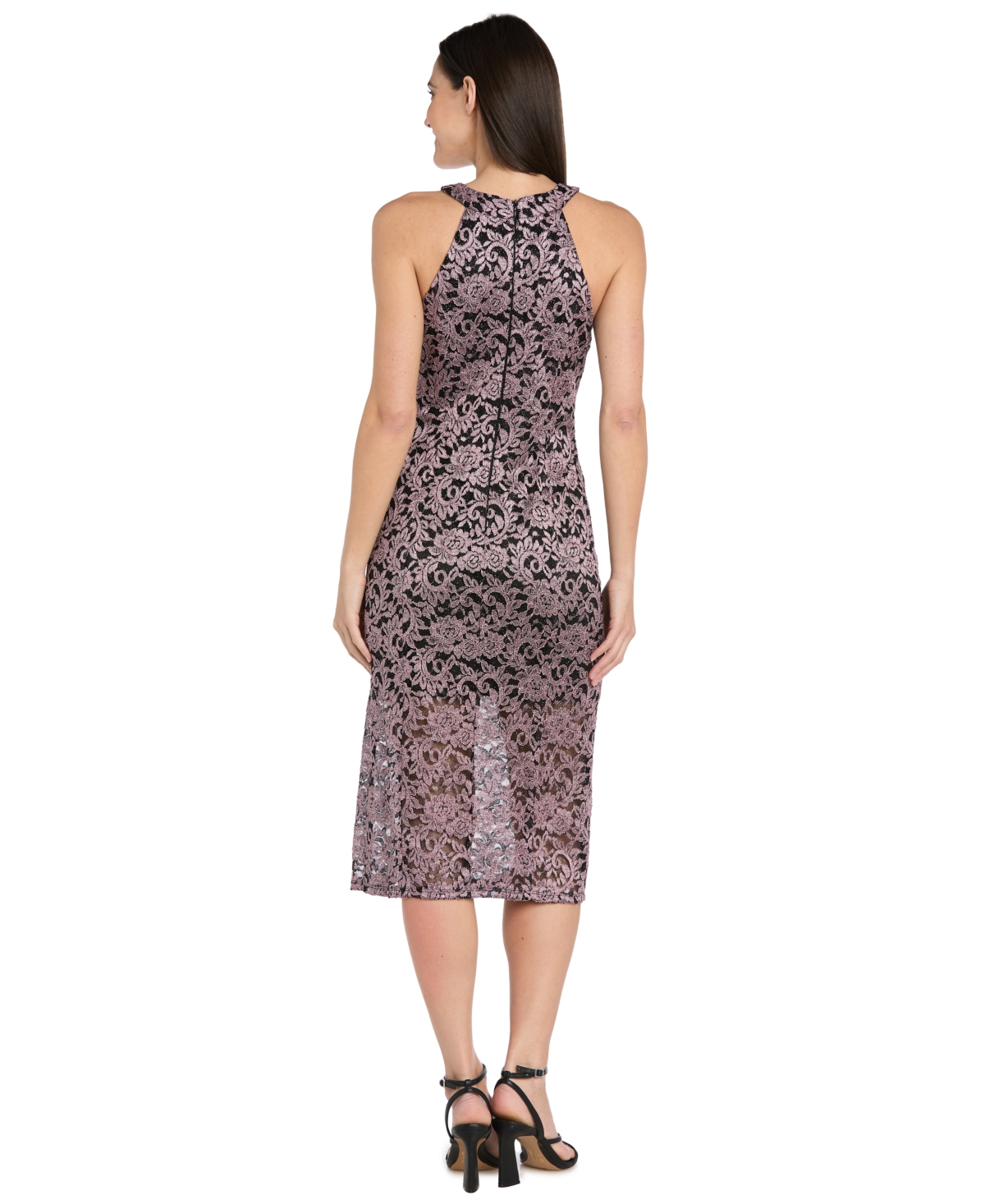 R & M Richards Women's Lace Two-tone Halter Midi Dress