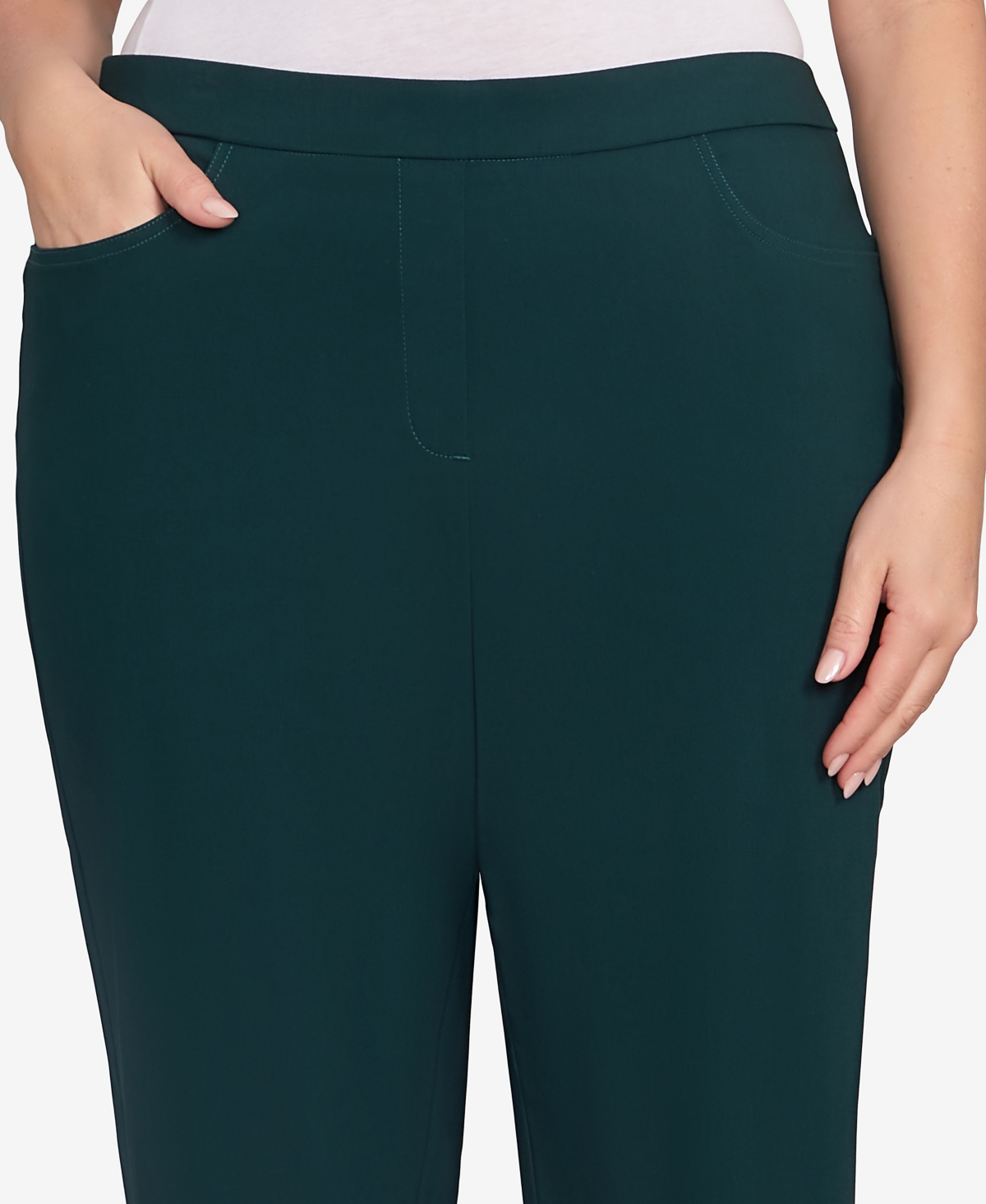 Alfred Dunner Plus Size Classic Allure Fitted Stretch Medium Length Pants In Green