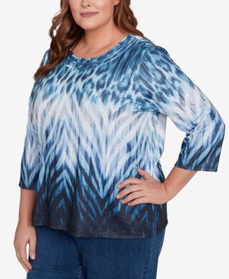 Plus Size Classic Ombre Animal Skin Three Quarter Sleeve Top