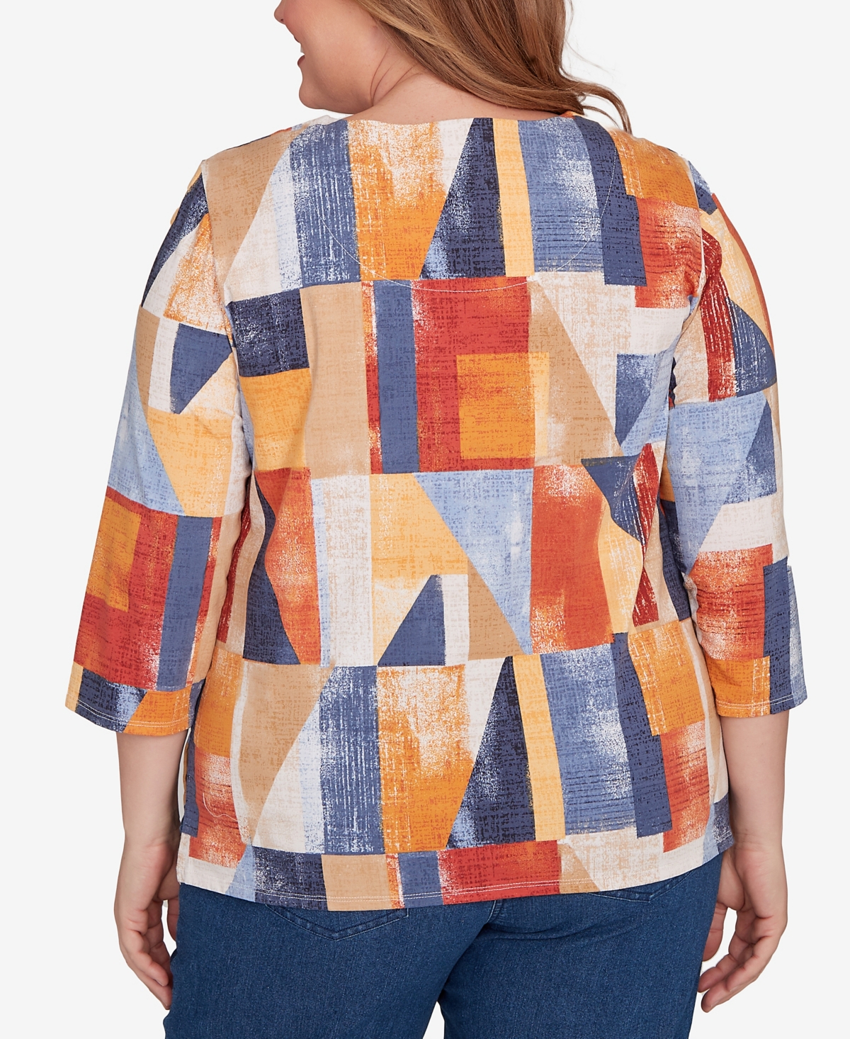 Alfred Dunner Plus Size Colorblock Detailed Crew Neck Top In Multi