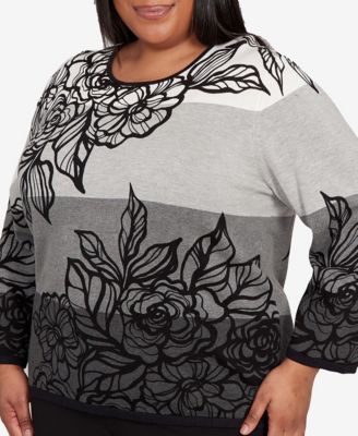 Plus Size Classic Ombre Floral Block Stripe Sweater