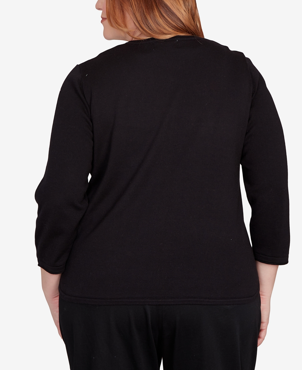 Alfred Dunner Plus Size Classic Colorblock Long Sleeve Sweater In Black