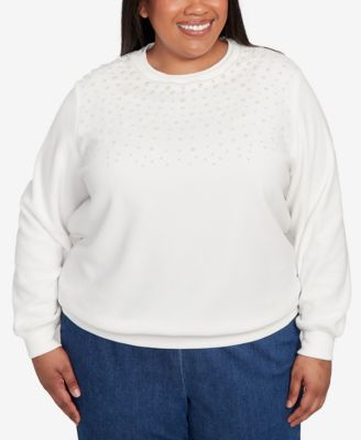 Plus Size Classic Embellished Neckline Anti-Pill Sweater