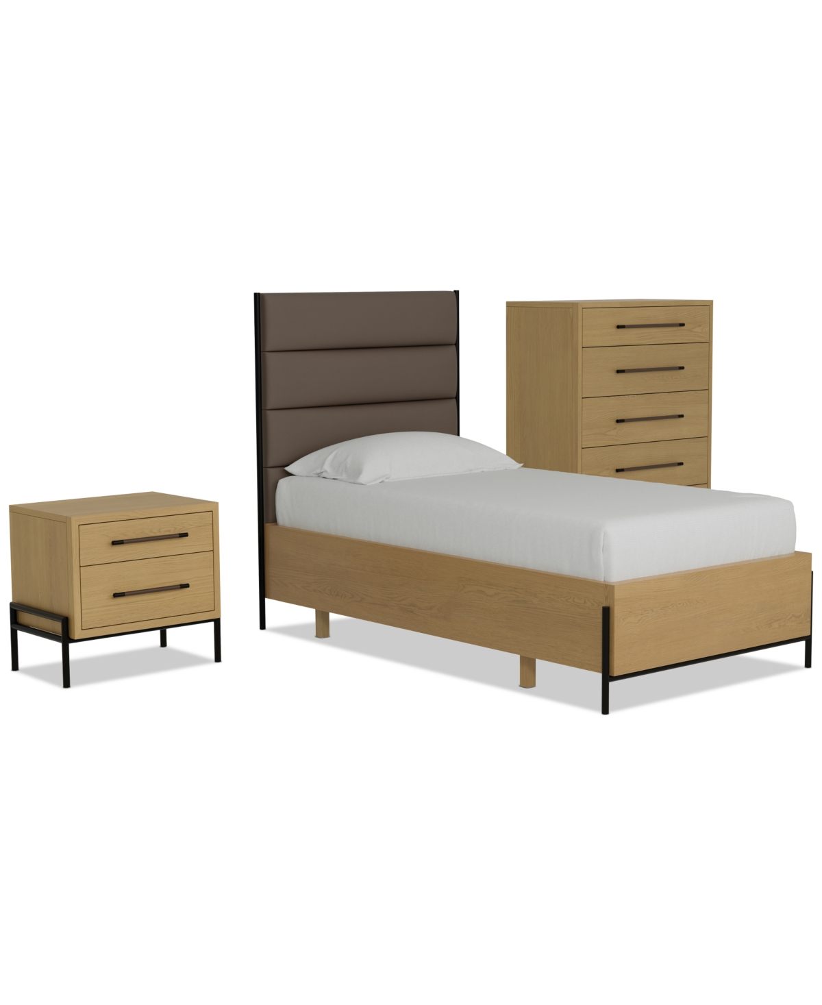 Macy's Linstead 3-pc. Twin Upholstered Set (bed, Chest & Nightstand), Created For  In Transparent