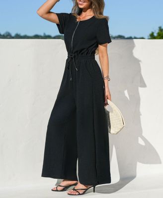 Women's Short Sleeve Zippered Front Jumpsuit