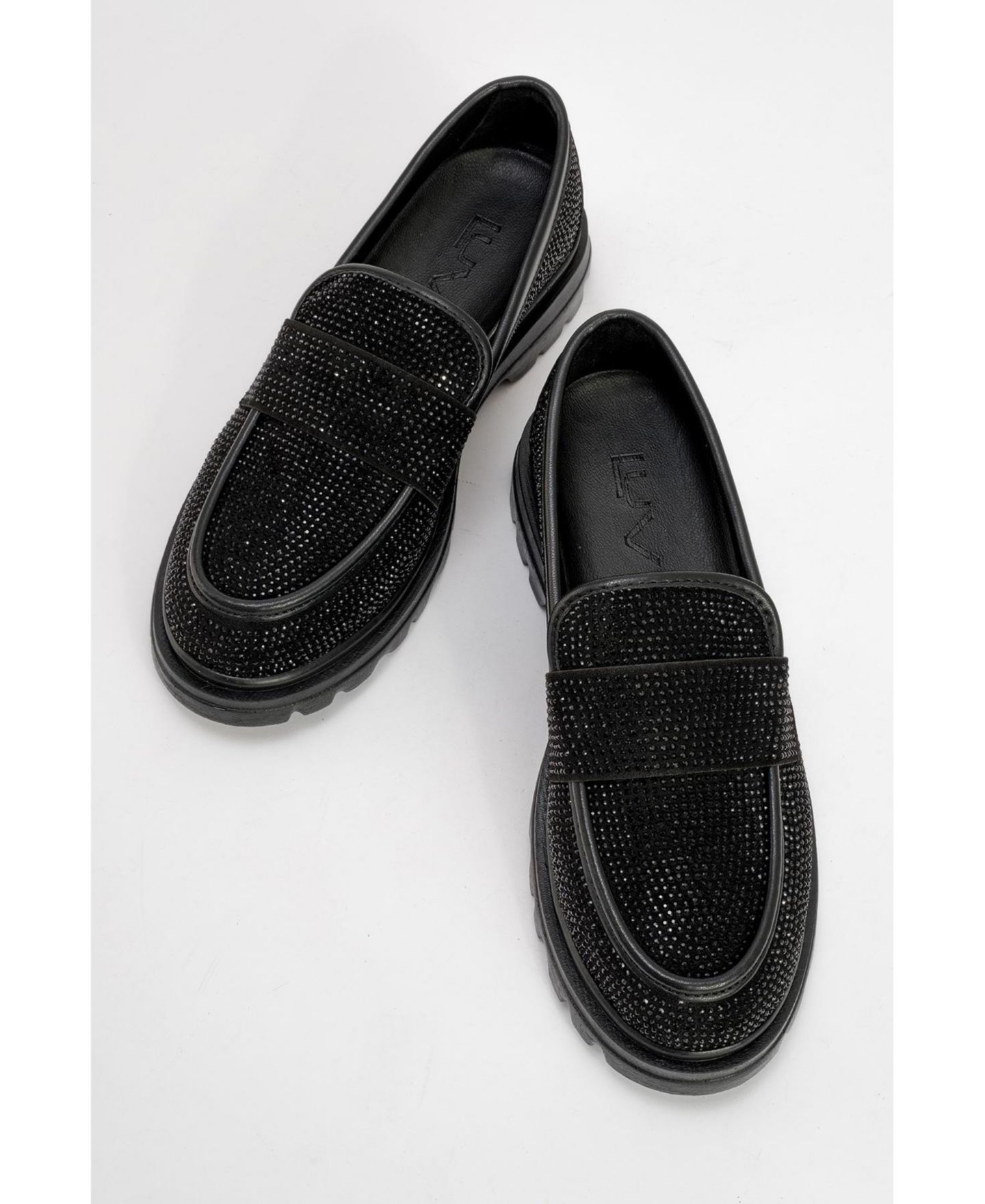 Женские замшевые лоферы Prologue Shoes Babel с камнями, цвет: Чёрная искусственная кожа — фото 3