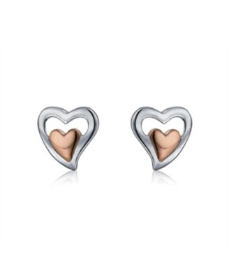 Petite Two-Toned Double Heart Stud Earrings, Rose Gold Sterling Silver Gift