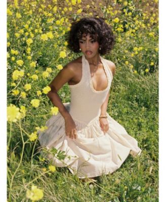 Women's Idella Yellow Gingham U Neck Midi Dress