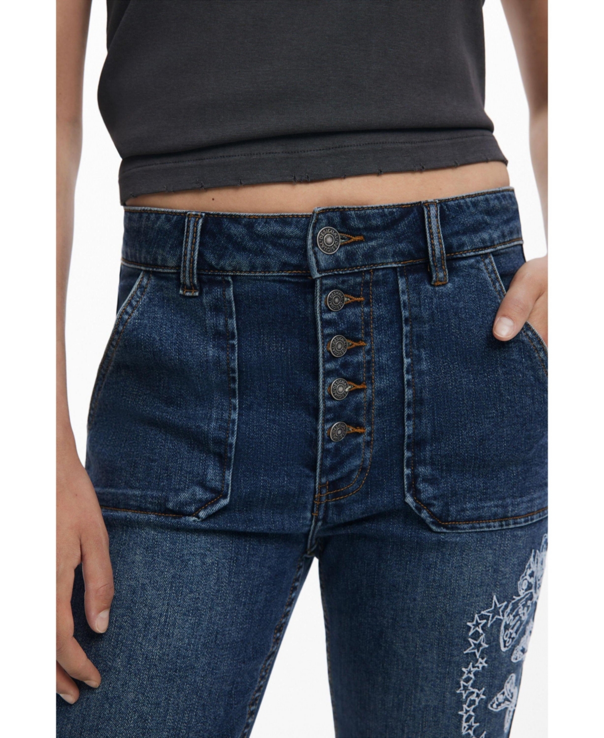 Desigual Women's Embroidered Jeans With Square Pockets In Blue