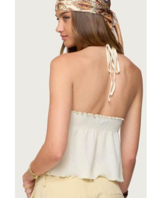 Womens Textured Iridescent Babydoll Halter Top