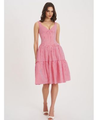 Women's Oceana Red Candy Stripe Drop Waist Midi Dress