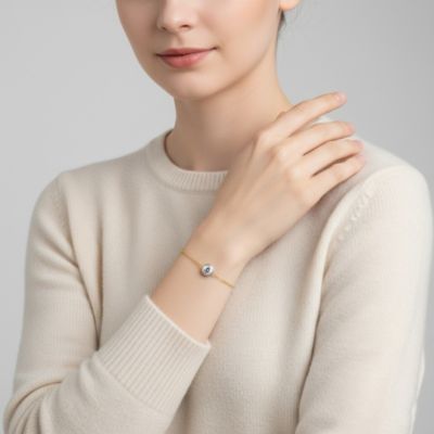 Two-Tone with Clear Bezel Set Solitaire Cubic Zirconia Chain Bracelet