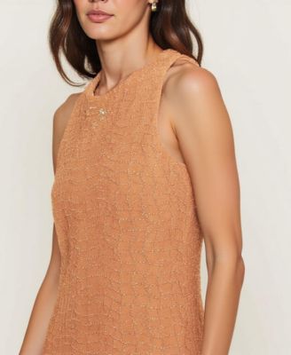 Women's Hand-Embellished Sleeveless Mesh Sequin Midi Dress