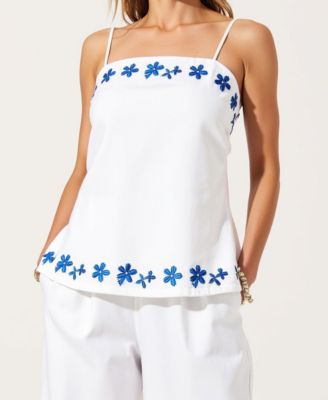 Women's Embroidered Floral Hem Camisole and Wide-Leg Pant Set