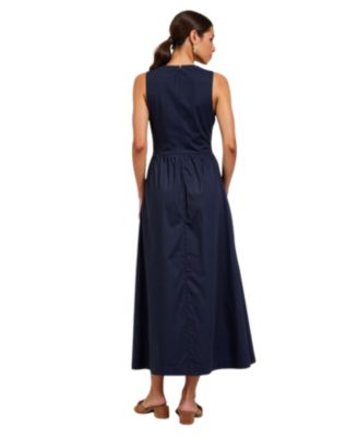 Women's Sleeveless Crewneck Gathered Waist Midi Dress