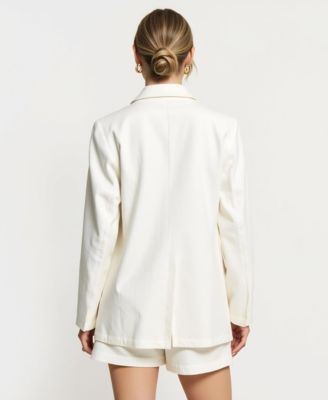 Women's Single Button Blazer and Elastic Waist Short Set