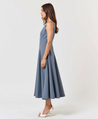 Women's Wide Strap Square Neck Fit & Flare Midi Dress