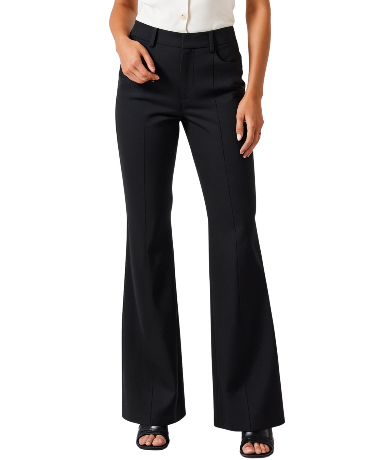 Women's High-Waisted Wide-Leg Tailored Trousers - Black