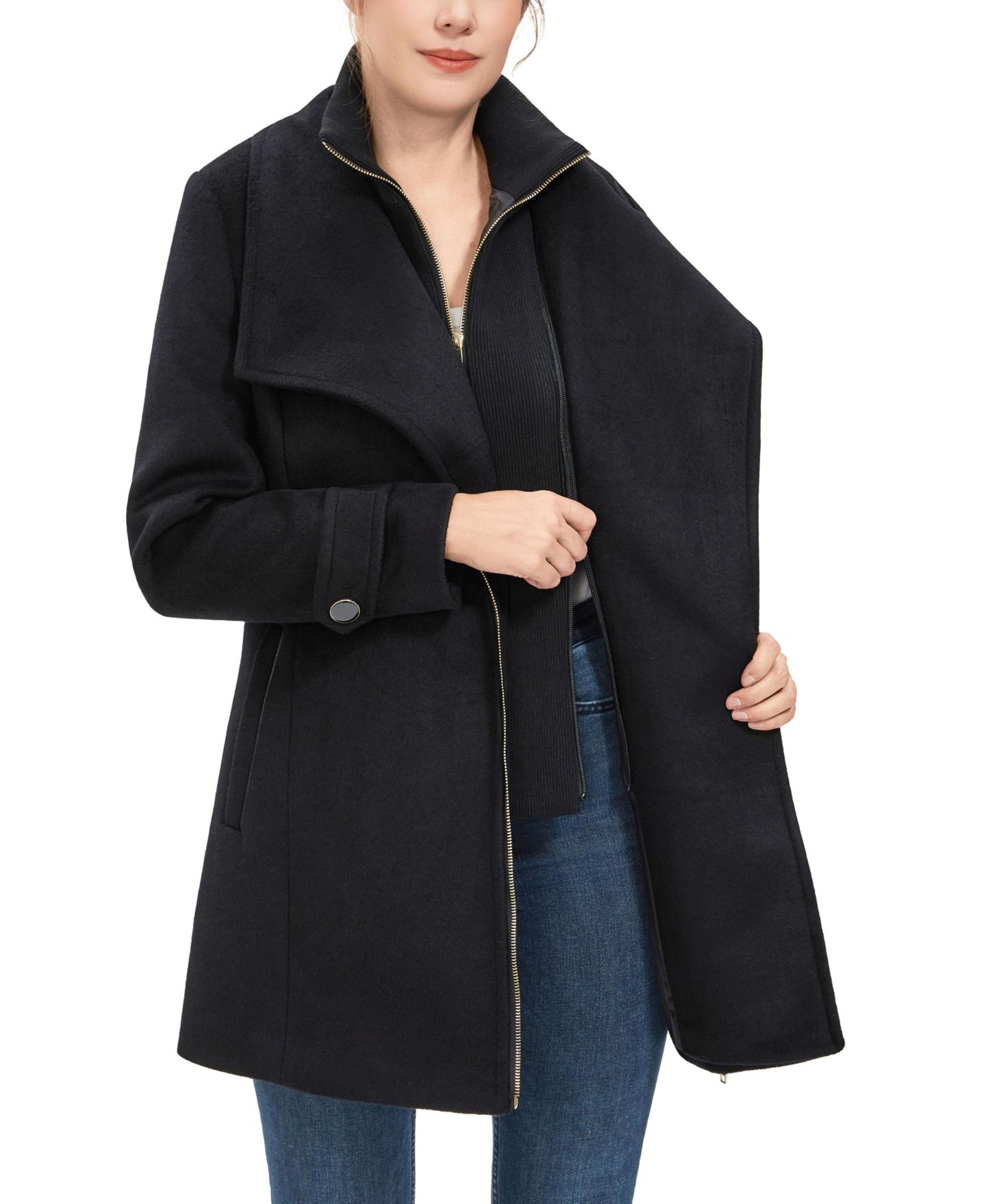 Женское пальто kimi + kai Kinsley Wool Blend Zip Front Walking, цвет: Чёрный — фото 6