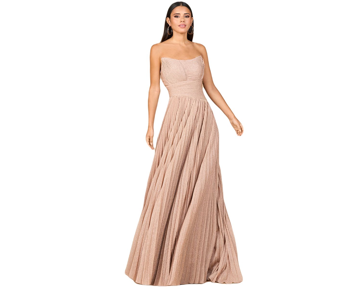 Women's Flowing Pleated, Strapless Dress