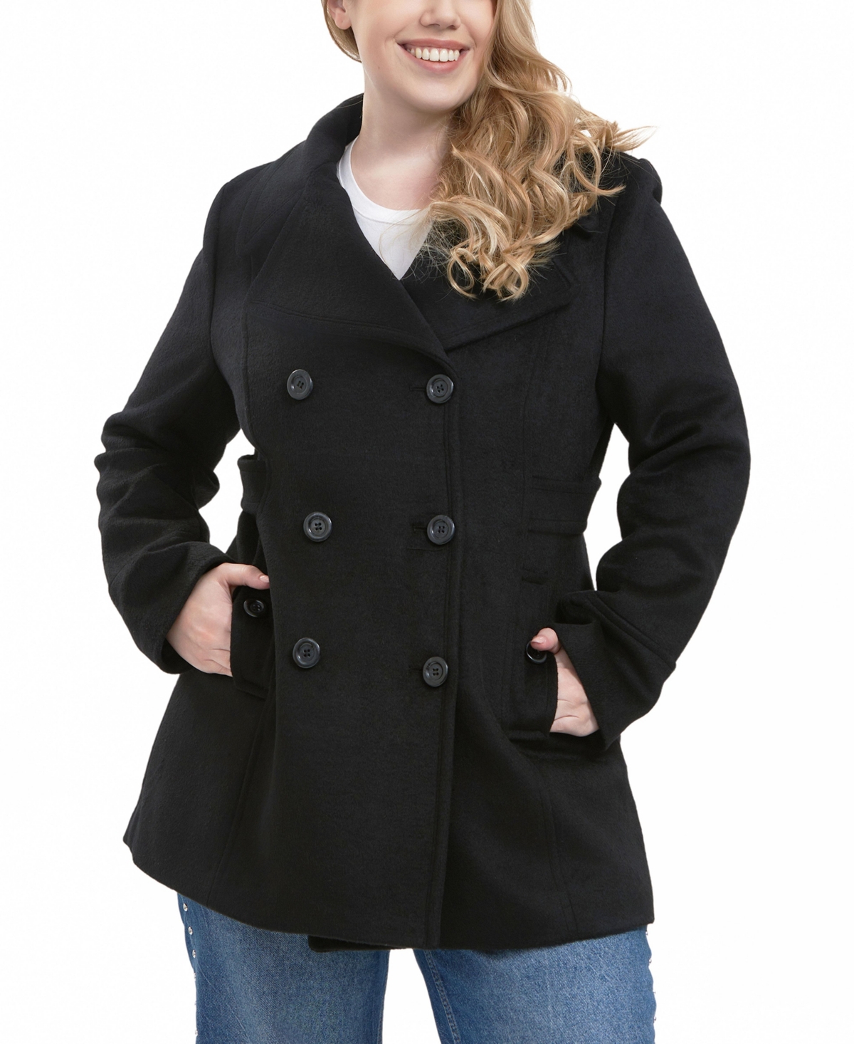 Plus Size Riley Wool Blend Pea Coat - Black